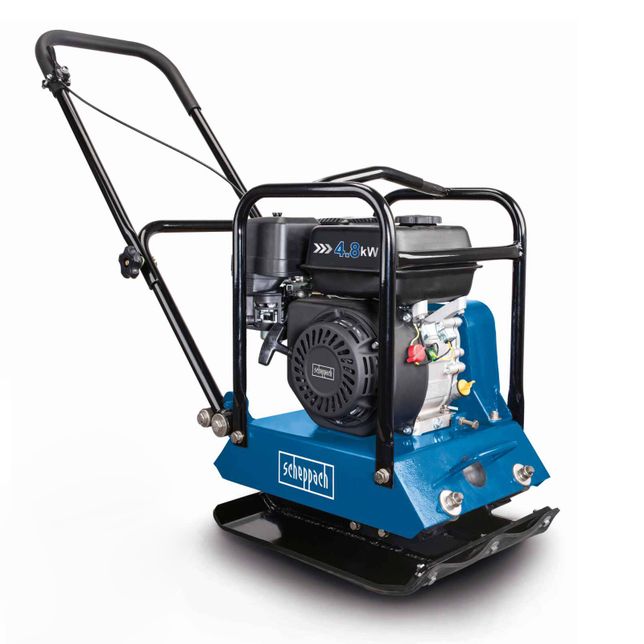 Scheppach wacker plate with 4.8 kW engine, robust construction, ideal for compaction work.